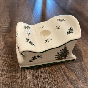 Spode Christmas Tree Sleigh Candle Holder England Vintage 6”x 4”